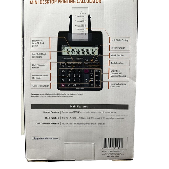 CASIO HR-170RC Plus MINI DESKTOP PRINTING CALCULATOR 2 Color Lg 12 Digit Display - Picture 4 of 4